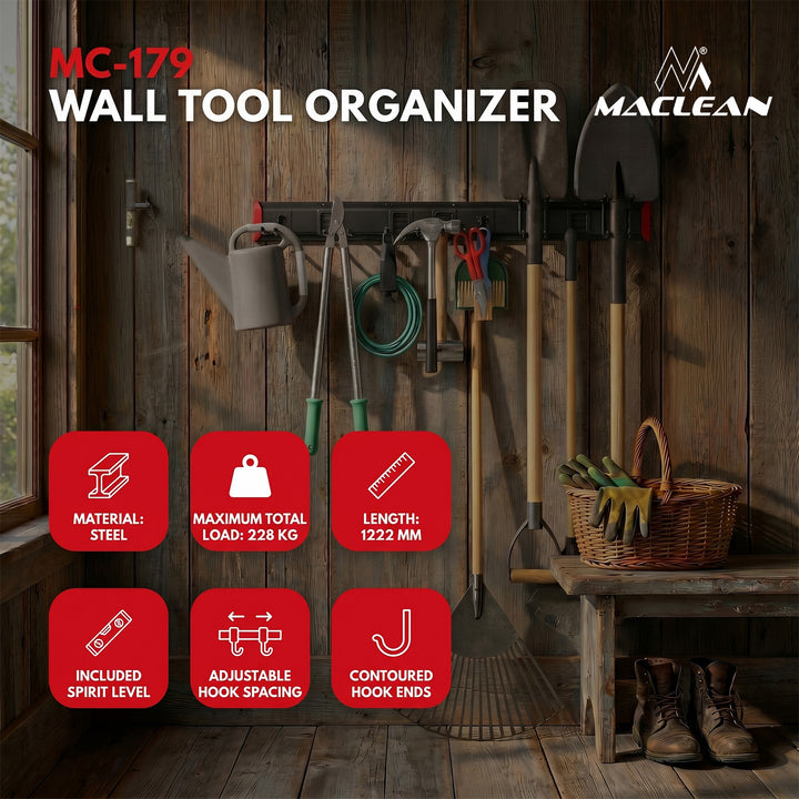 Maclean zidni organizator alata, čelik, maksimalno opterećenje 228 kg, širina 1222 mm, MC-179