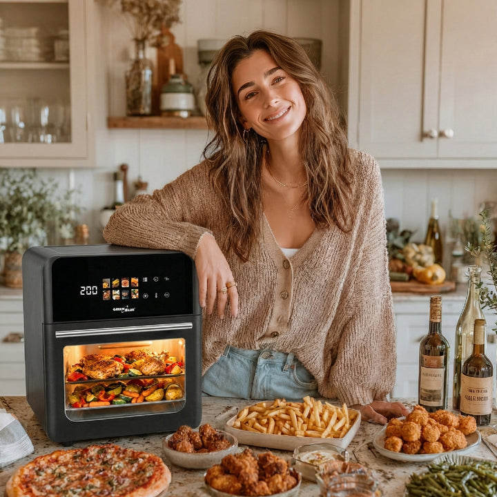 GreenBlue AIR FRYER friteza na zrak bez ulja, 1800 W, kapacitet 10 litara, 8 programa, dodaci, tajmer, GB950