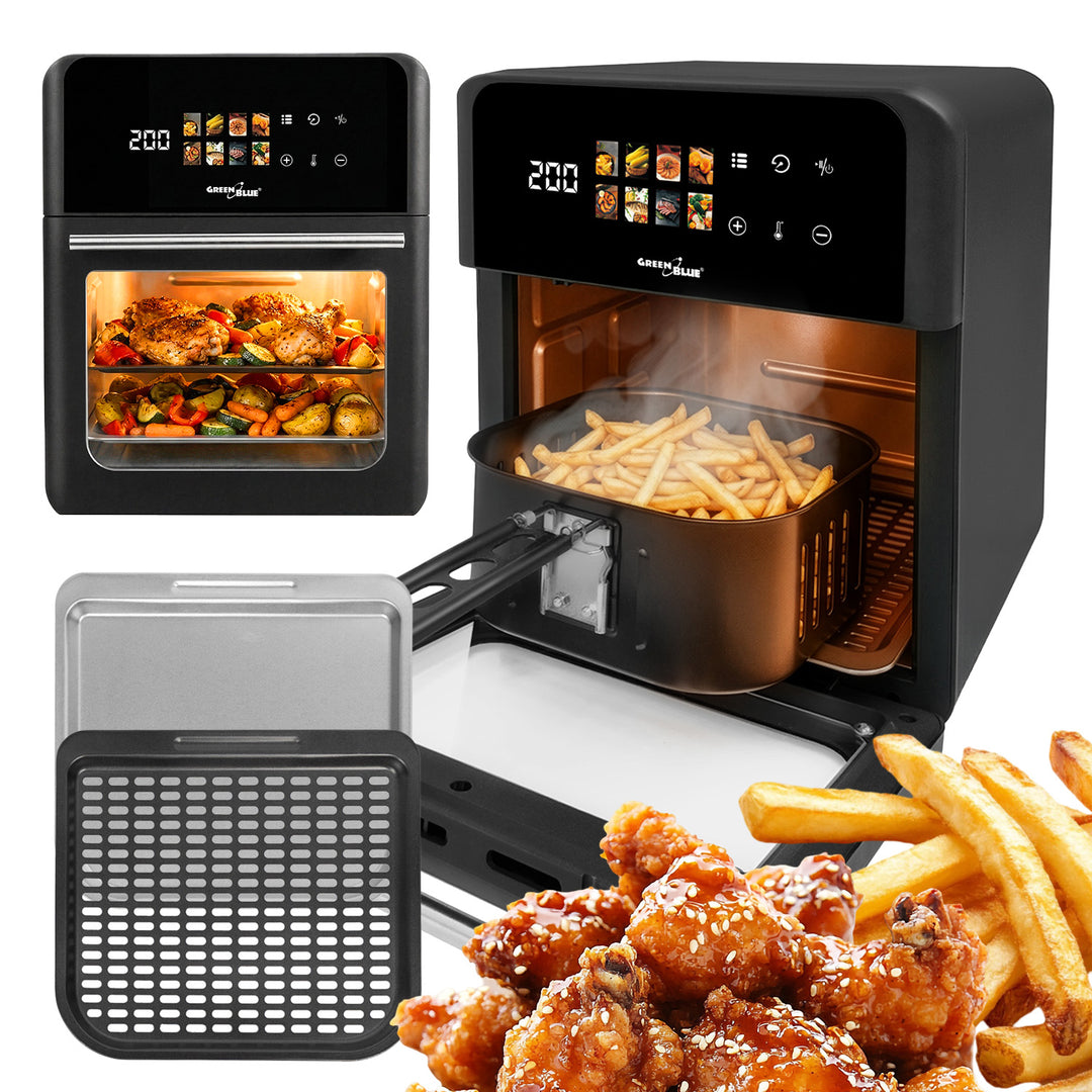 GreenBlue AIR FRYER friteza na zrak bez ulja, 1800 W, kapacitet 10 litara, 8 programa, dodaci, tajmer, GB950