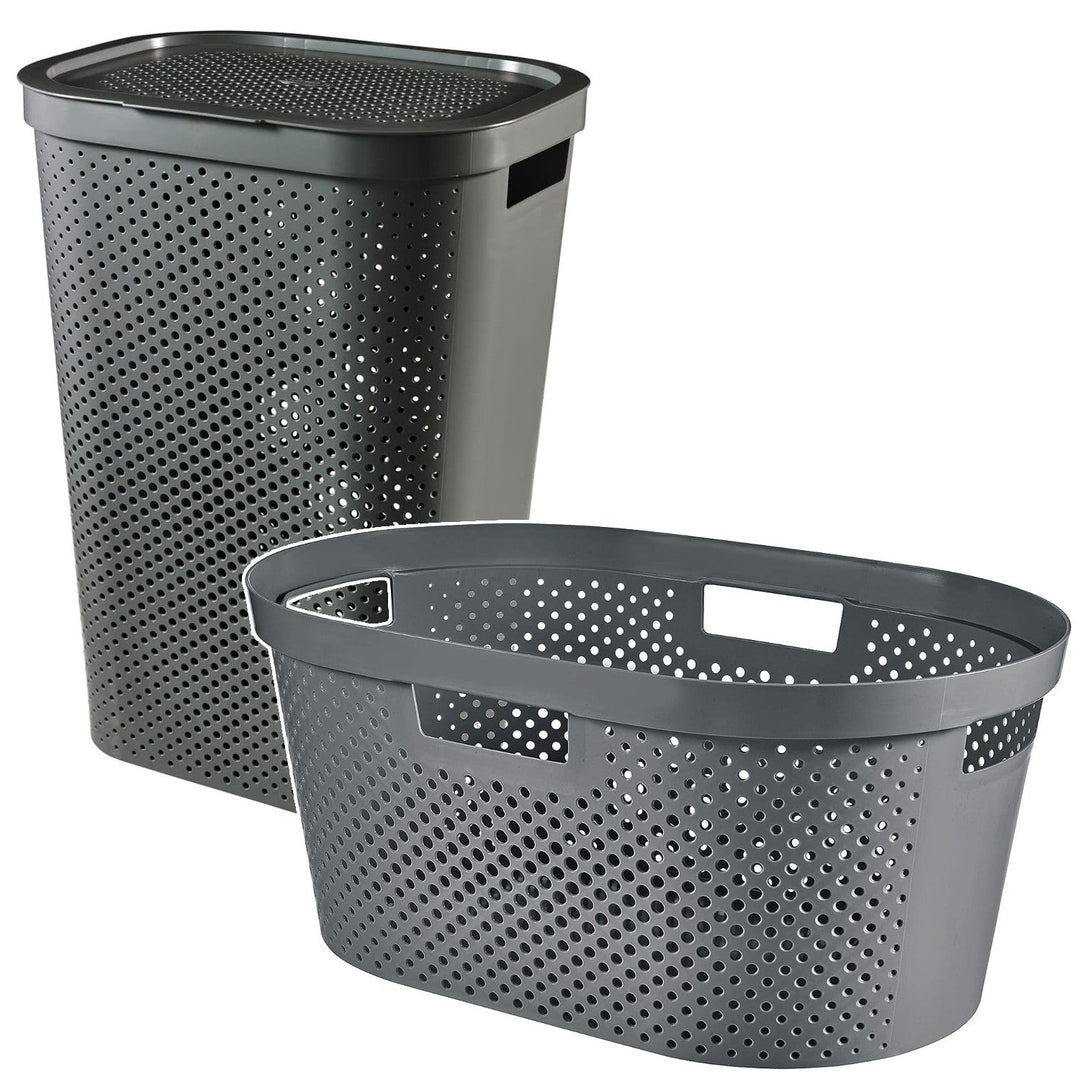Curver Infinity Recycled košara za rublje, kapacitet 40 L, tamnosiva, 100 % reciklirana, 245675 + Curver Infinity Recycled košara za rublje 60 L