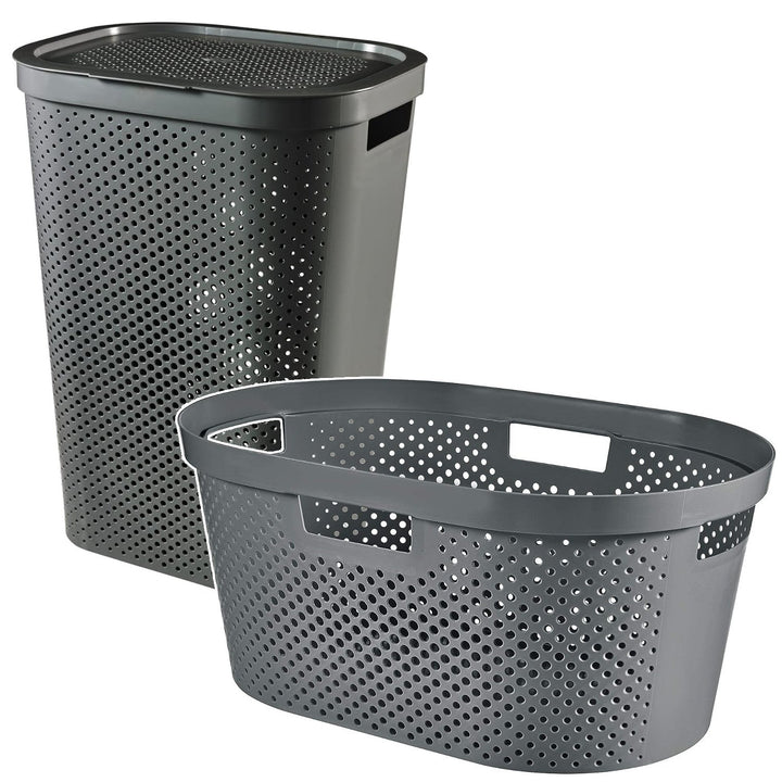 Curver Infinity Recycled košara za rublje, kapacitet 40 L, tamnosiva, 100 % reciklirana, 245675 + Curver Infinity Recycled košara za rublje 60 L
