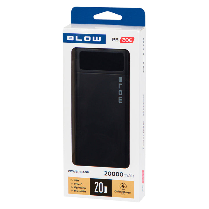 20.000 mAh PB20E Power Bank – Quick Charge 30, Power Delivery 20 W, crna, Blow