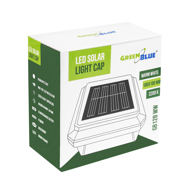 GreenBlue solarna LED svjetiljka za stup, 100x100 mm, krović u obliku omotnice, 3200 K, GB128 topla bijela