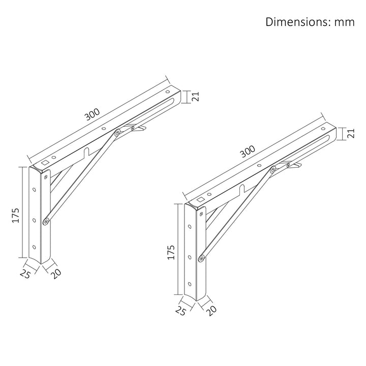 Maclean preklopni zidni nosač za policu, min. 250 mm, max. 500 mm, max. 50 kg, 2 komada, MC-194