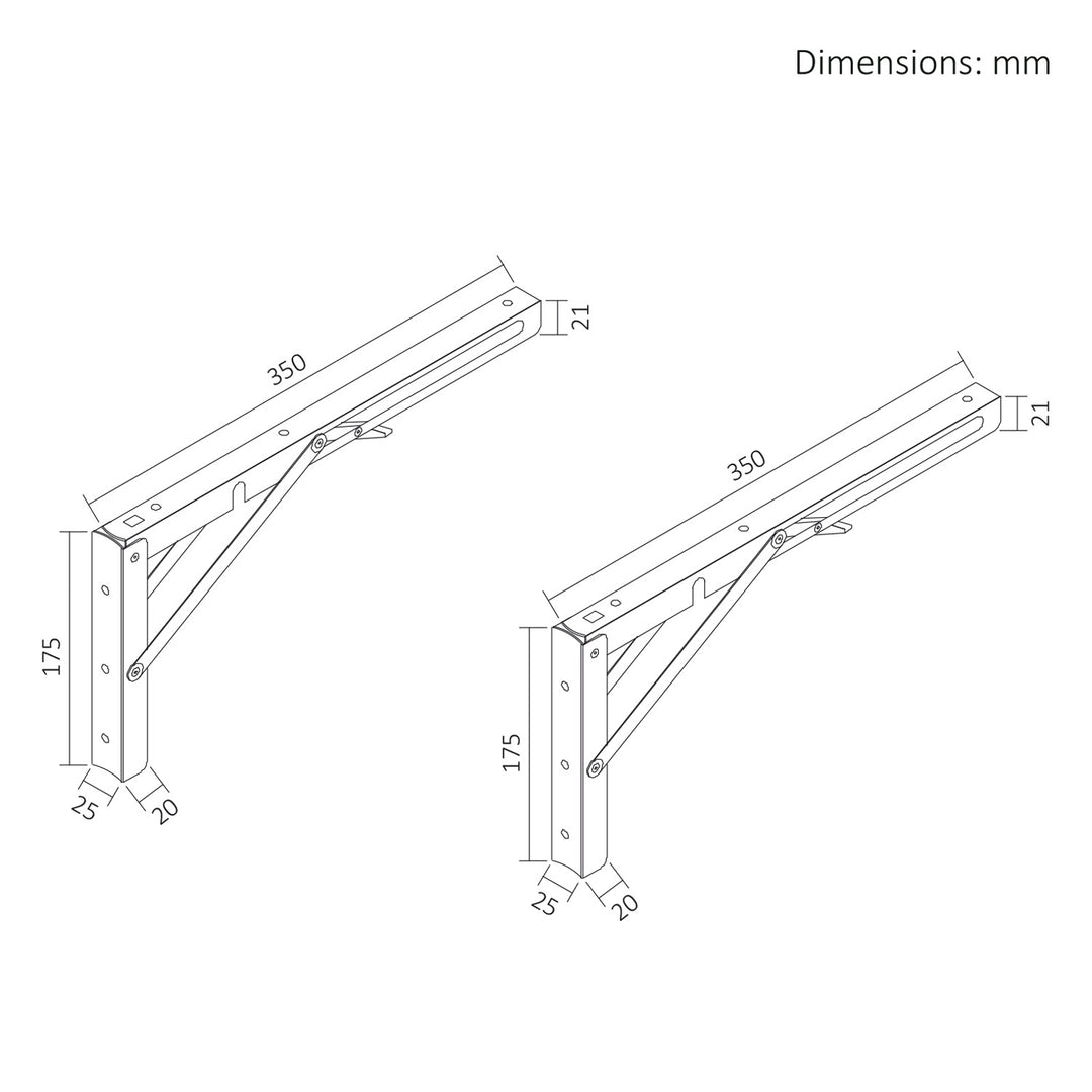 Maclean preklopni zidni nosač za policu, min. 300 mm, max. 600 mm, max. 50 kg, 2 komada, MC-195