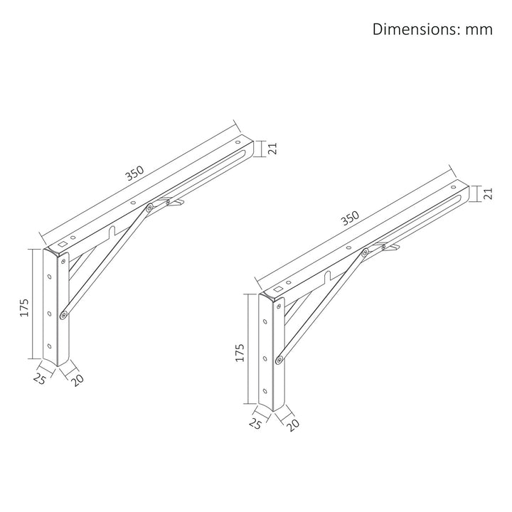 Maclean preklopni zidni nosač za policu, min. 300 mm, max. 600 mm, max. 50 kg, 2 komada, MC-195