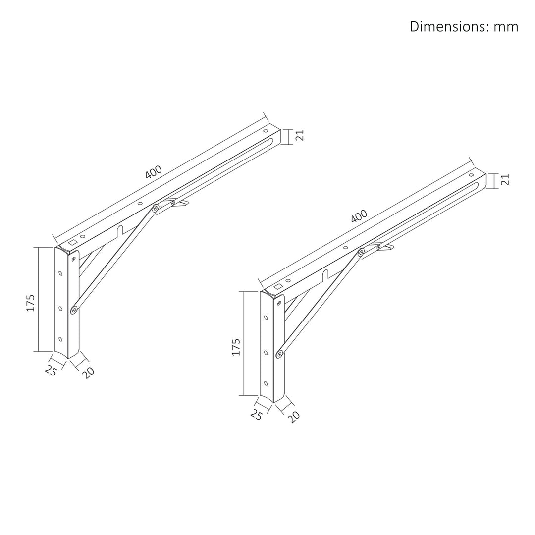 Maclean preklopni zidni nosač za policu, min. 350 mm, max. 700 mm, max. 50 kg, 2 komada, MC-196