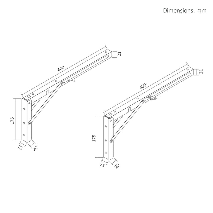 Maclean preklopni zidni nosač za policu, min. 350 mm, max. 700 mm, max. 50 kg, 2 komada, MC-196
