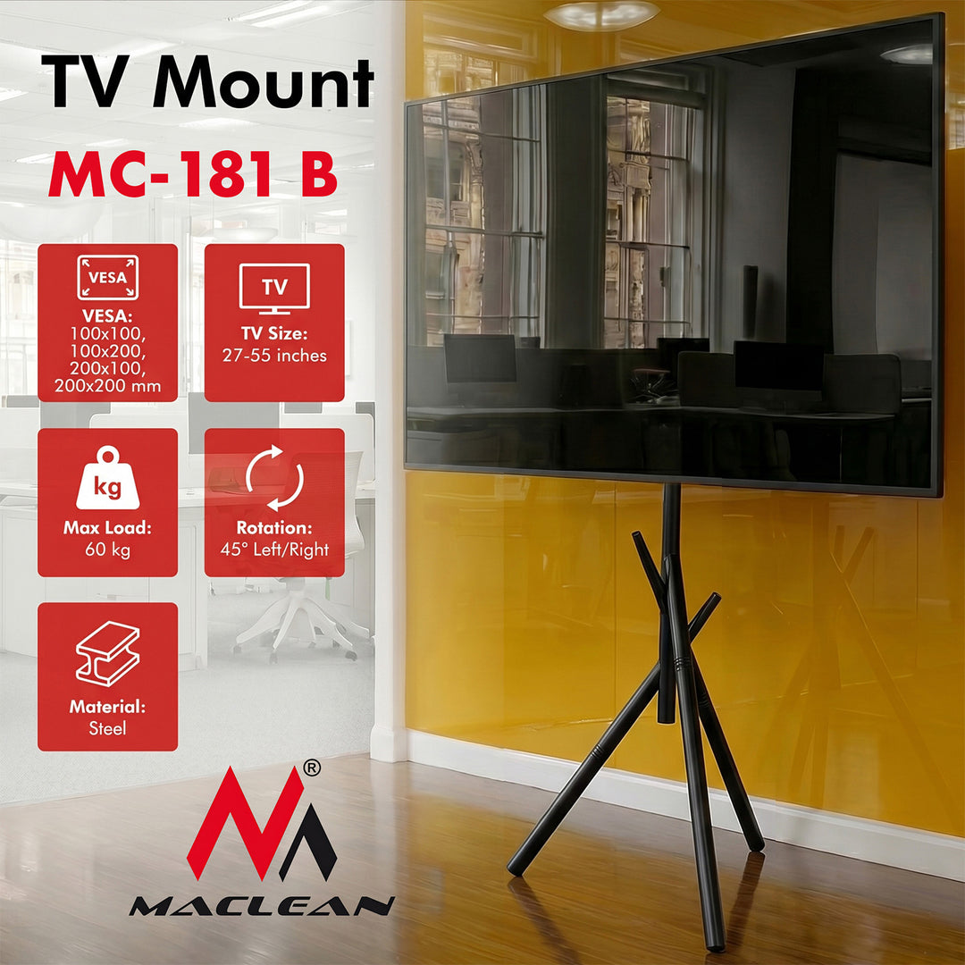Maclean TV postolje za pod, 27–55", max. VESA 200x200, max. 60 kg, MC-181 B