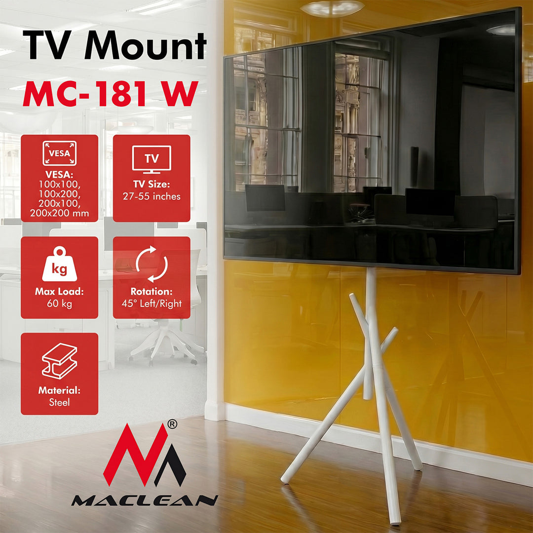 Maclean TV stalak za pod/montaža, 27–55", max. VESA 200x200, max. 60 kg, MC-181 W