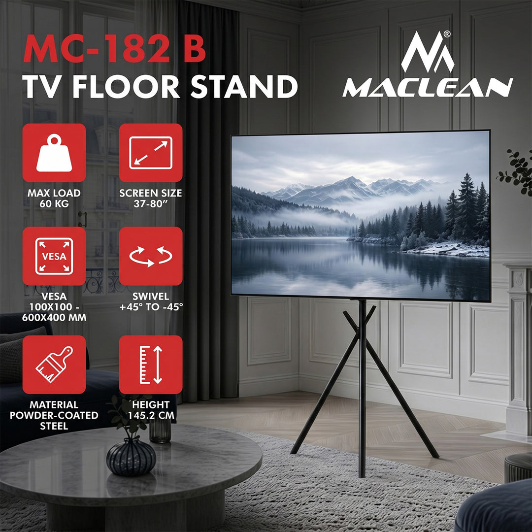 Maclean TV postolje za pod/montažu, 37–80", max. VESA 600x400, max. 60 kg, MC-182 B