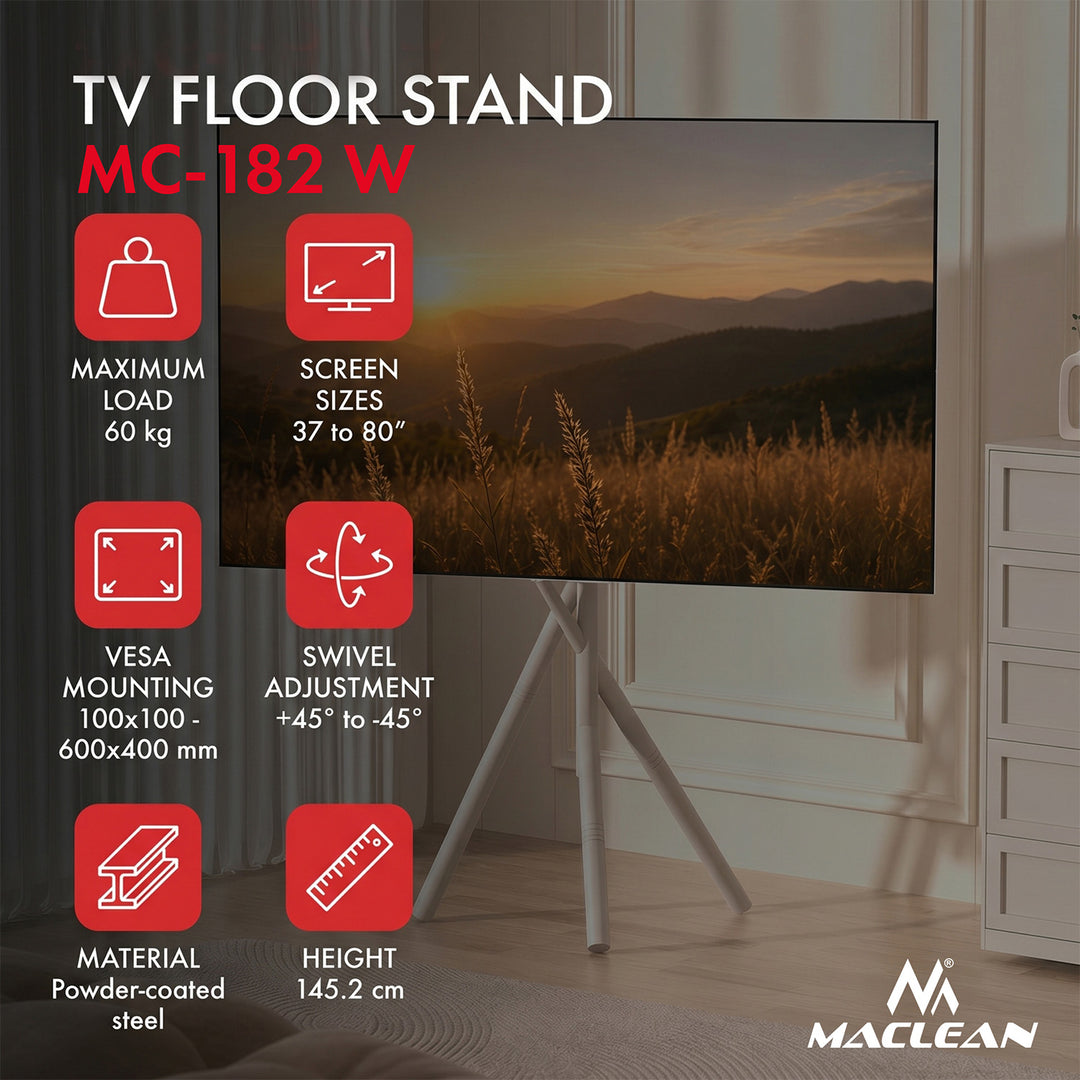 Maclean TV postolje za pod, 37–80", max. VESA 600x400, max. 60 kg, MC-182 W