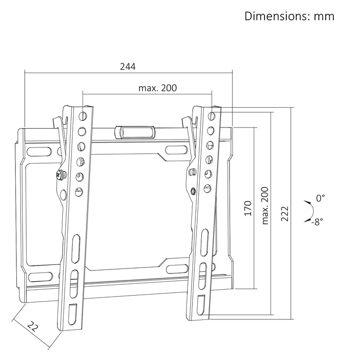 Maclean TV nosač / držač, max VESA 200x200, 13–43", do 45 kg, crni, podešavanje nagiba 0°–8°, MC-186