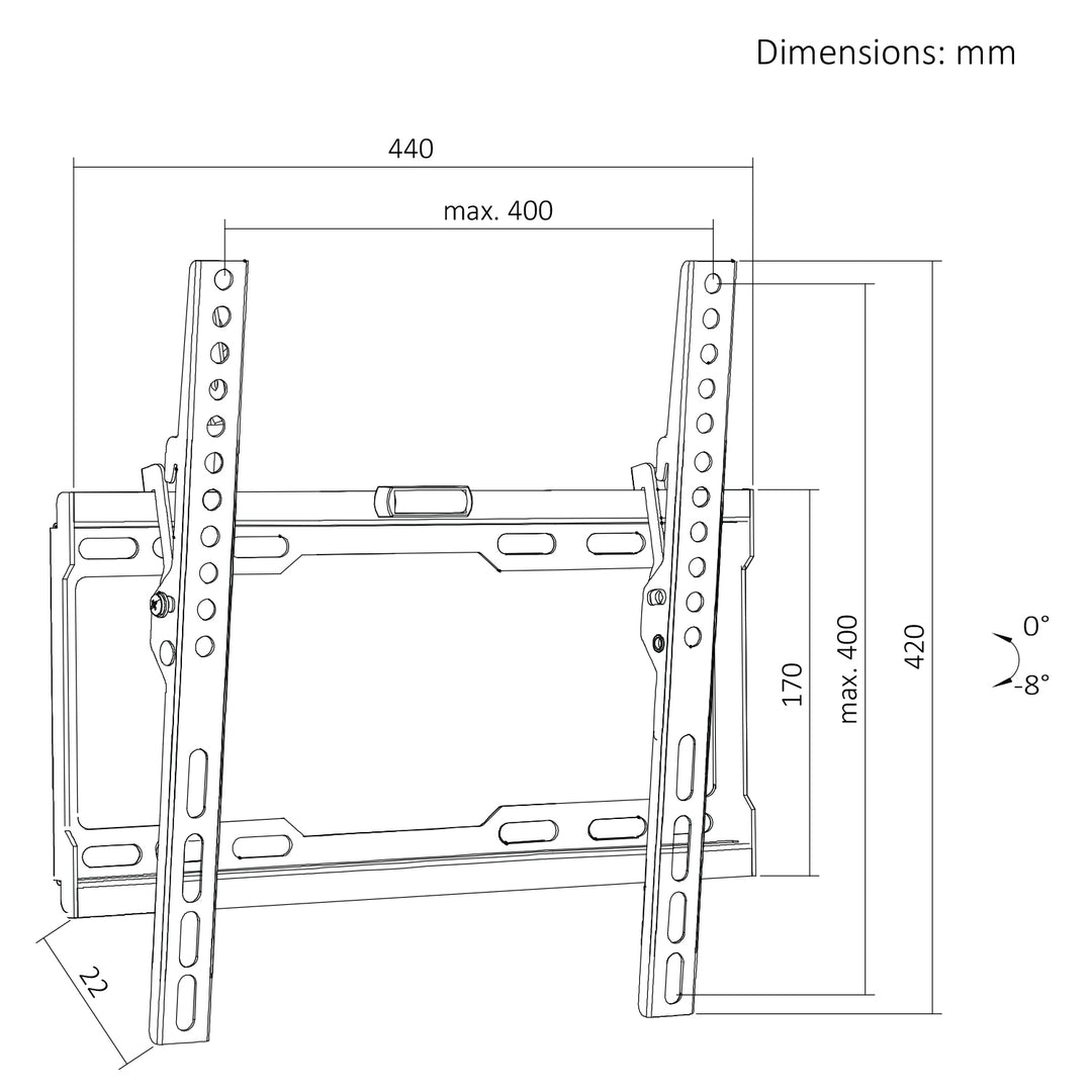 Maclean TV nosač / držač, max VESA 400×400, 32–75", do 45 kg, crni, podešavanje nagiba 0°–8°, MC-187