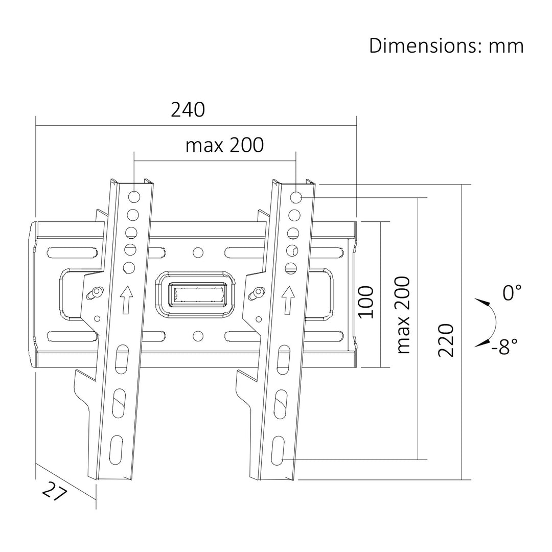 Maclean TV nosač / držač, max VESA 200×200, 13–43", do 45 kg, crni, nagib +2°–10°, MC-189