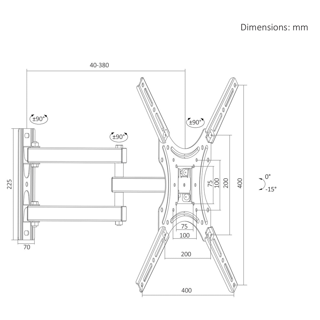 Maclean TV nosač / držač, max VESA 400x400, 32–55", do 25 kg, crni, nagib 0°–-15° i rotacija +90°–-90°, MC-190