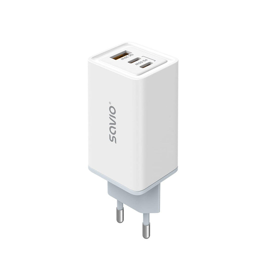 Savio încărcător de rețea, 1x USB-A, 2x USB-C, GaN, 65W, alb, SAVLA-07