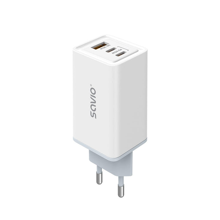 Savio încărcător de rețea, 1x USB-A, 2x USB-C, GaN, 65W, alb, SAVLA-07