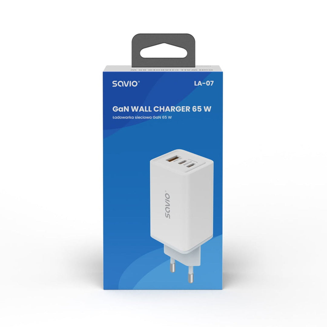 Savio încărcător de rețea, 1x USB-A, 2x USB-C, GaN, 65W, alb, SAVLA-07