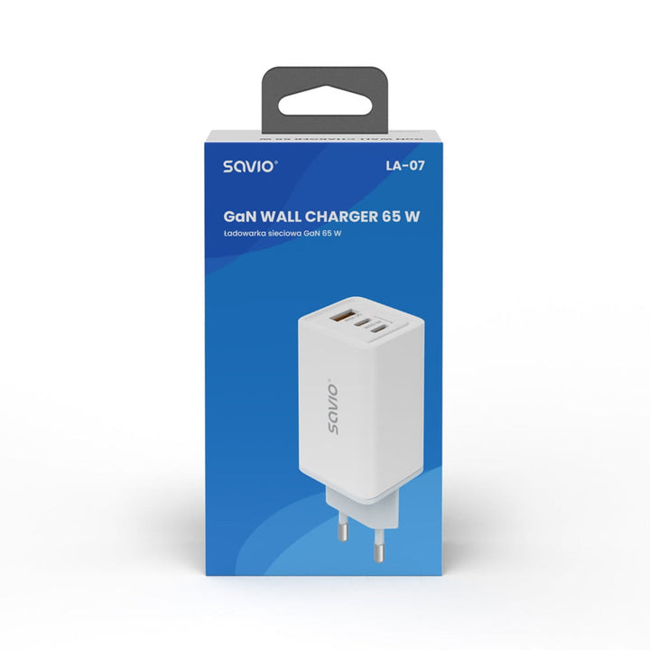 Savio încărcător de rețea, 1x USB-A, 2x USB-C, GaN, 65W, alb, SAVLA-07