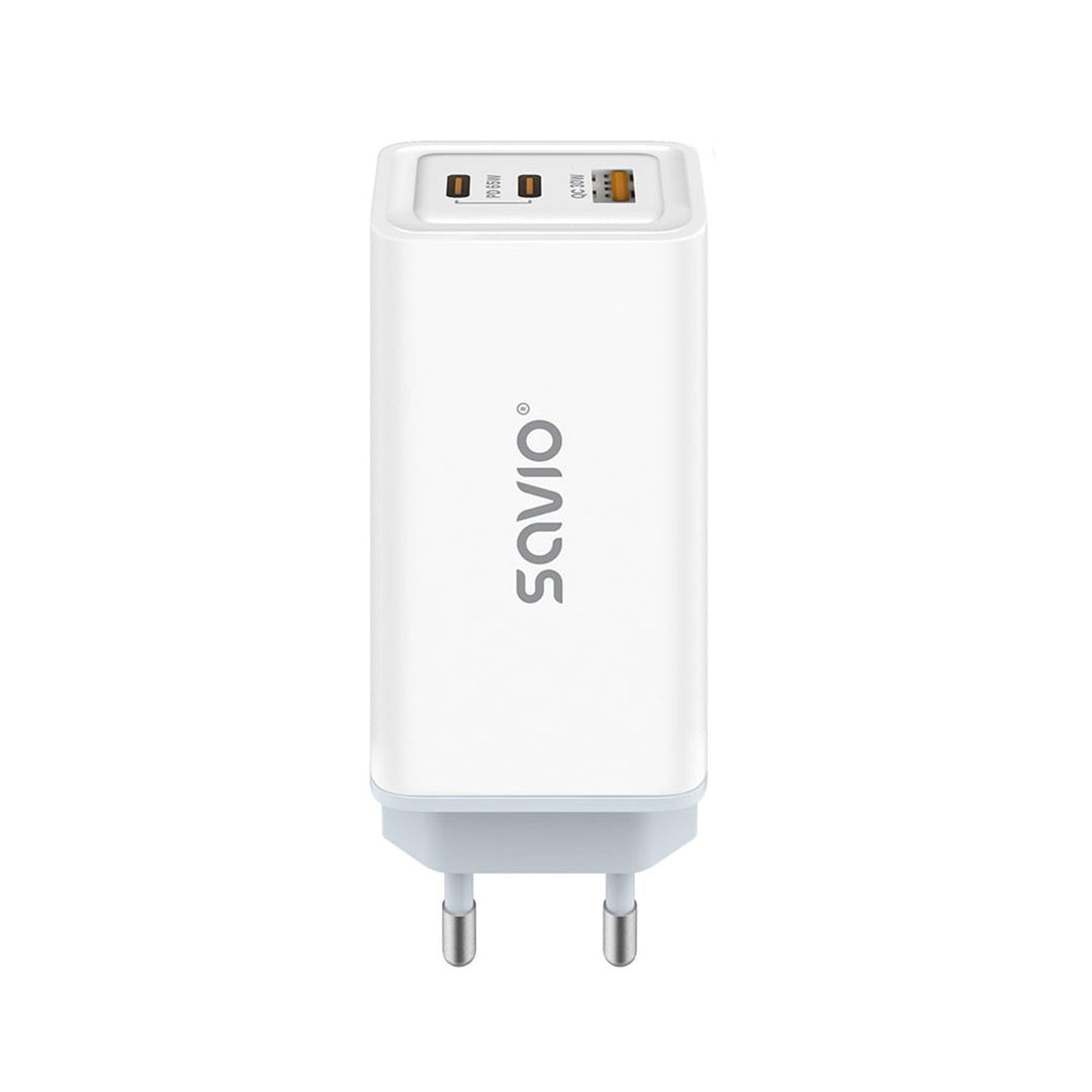 Savio încărcător de rețea, 1x USB-A, 2x USB-C, GaN, 65W, alb, SAVLA-07