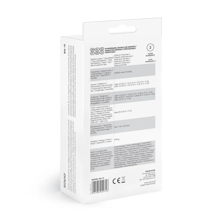 Powerbank SAVIO, 2 USB priključka, 1 USB-C priključak, Quick Charge, Power Delivery, SAVBA-11