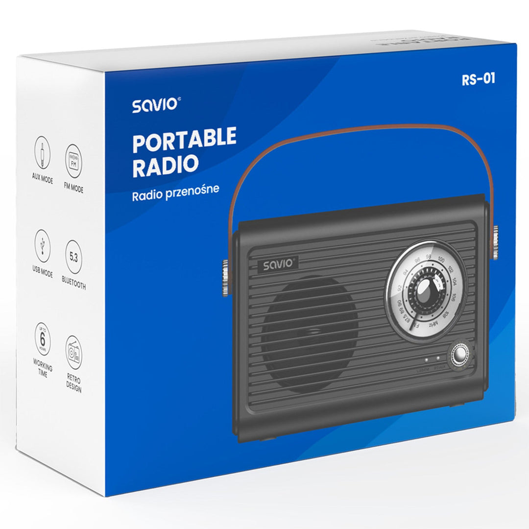 Savio prijenosni FM radio, punjiva baterija, Bluetooth, AUX, SAVRS-01