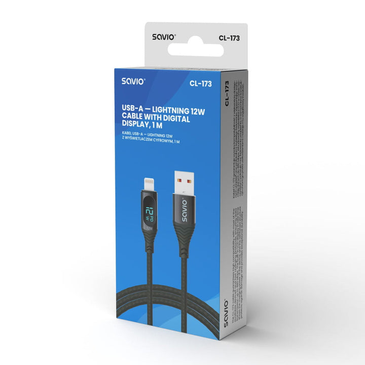 Savio USB na Lightning kabel, digitalni zaslon, duljina 1 m, SAVKABELCL-173
