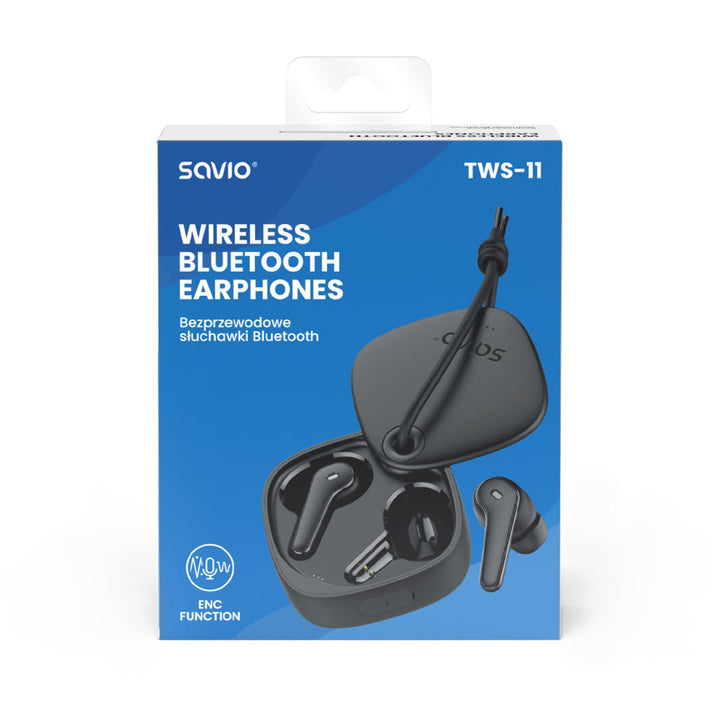 Savio bežične slušalice, Bluetooth 5.3, ENC, USB-C, crne, SAVSLTWS-11