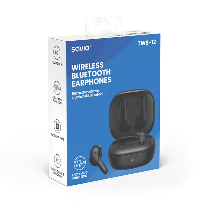 Savio bežične slušalice, Bluetooth 5.3, ANC, USB-C, crne