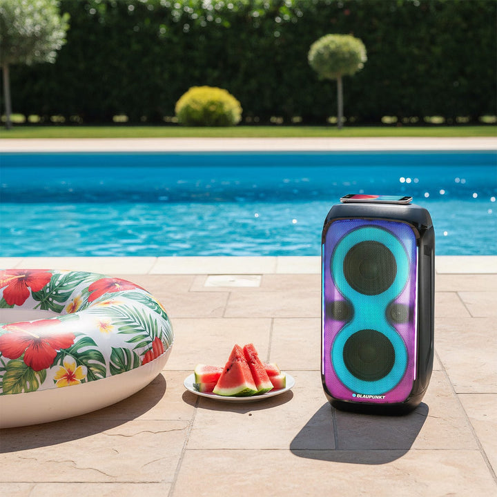 Zvučnik Blaupunkt Party Box, LED rasvjeta, Bluetooth, USB i AUX, FM radio, karaoke funkcija, daljinski upravljač, trajanje baterije do 18 sati, PB60X