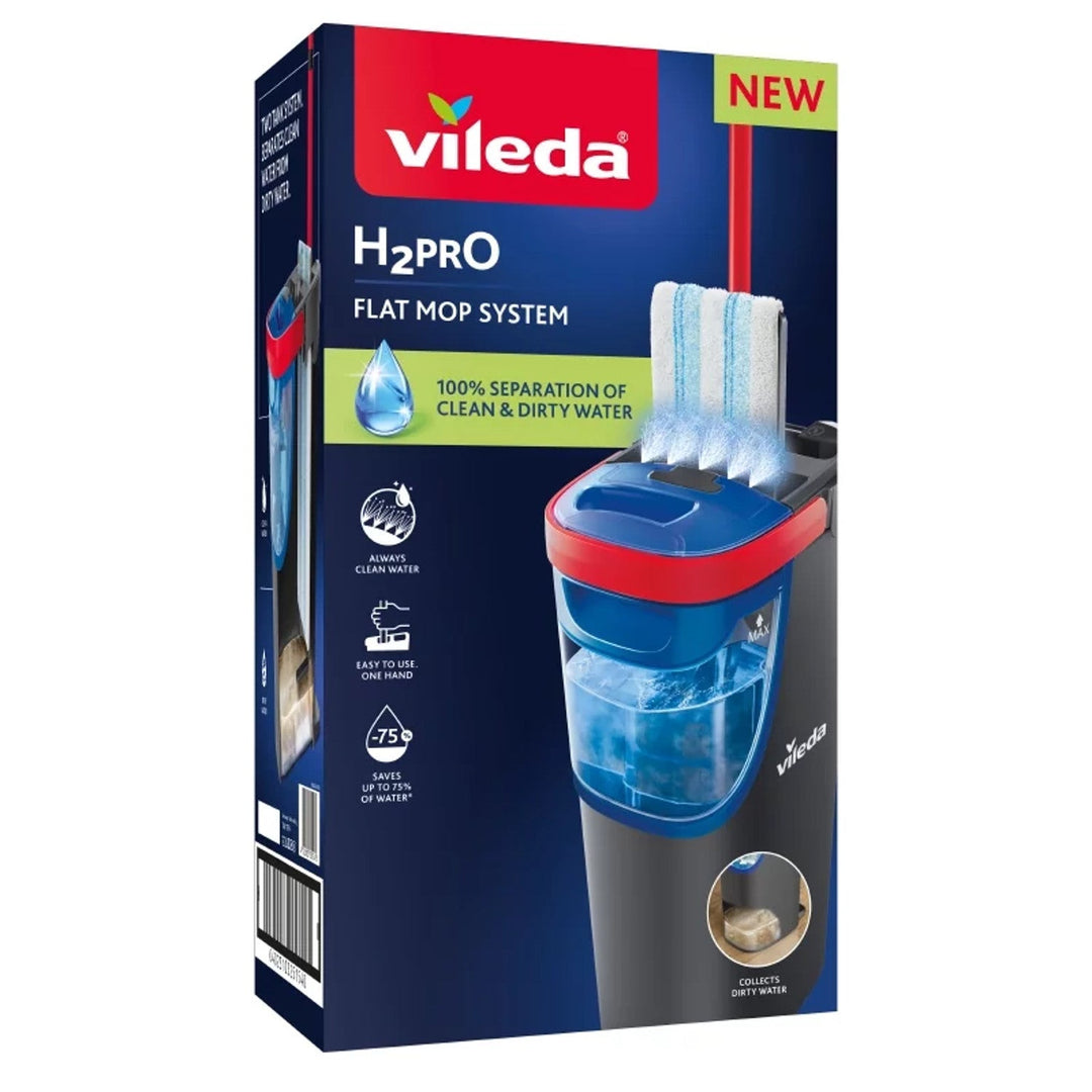 Vileda H2prO ravni mop, 100% odvajanje čiste i prljave vode, dva spremnika, mikrofibarna podloga, vrh od 360°, 175774