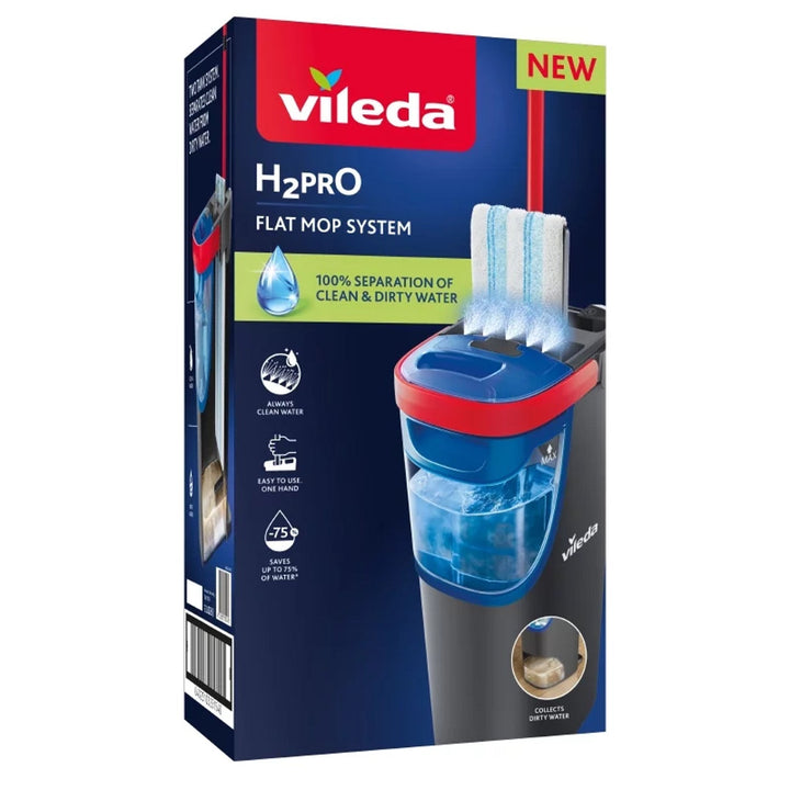 Vileda H2prO ravni mop, 100% odvajanje čiste i prljave vode, dva spremnika, mikrofibarna podloga, vrh od 360°, 175774