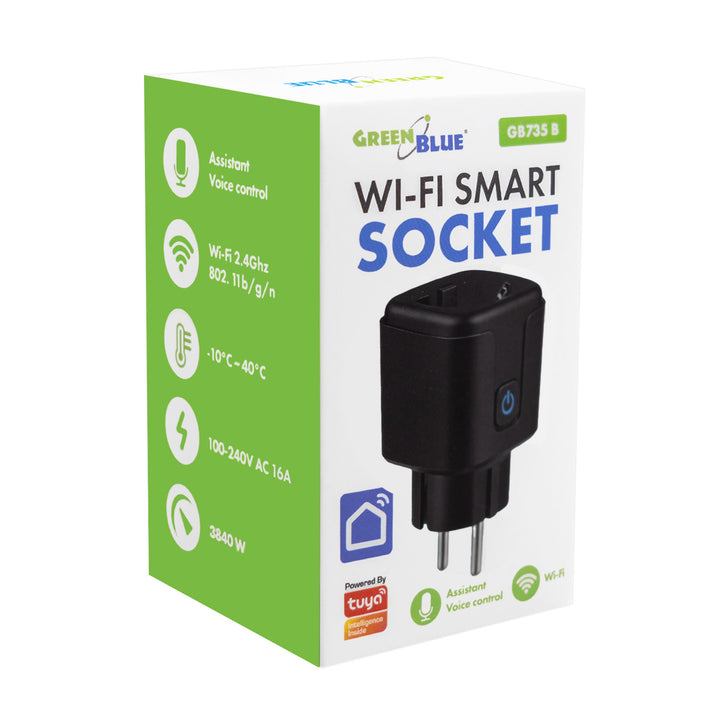 GreenBlue pametna utičnica s WiFi povezivošću, kompatibilna s Androidom, iOS-om, Alexom i Google Homeom, s tajmerom i mjeračem potrošnje, max. 16 A/3840 W, GB735 B