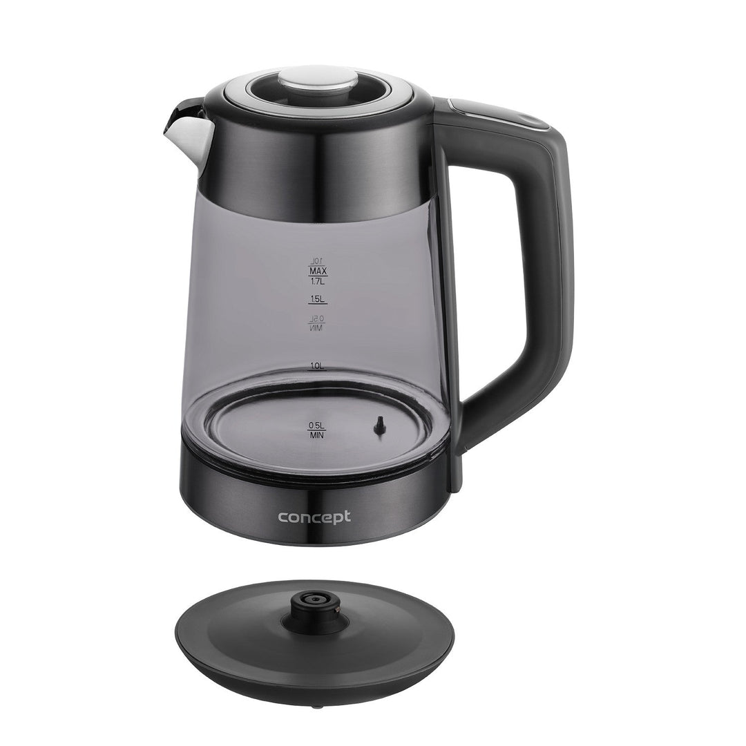 Staklena električna kuharica Concept, kapacitet 1,7 l, snaga 1850–2200 W, crna boja, Strix priključak, kontrola temperature, digitalna kontrola, RK4195