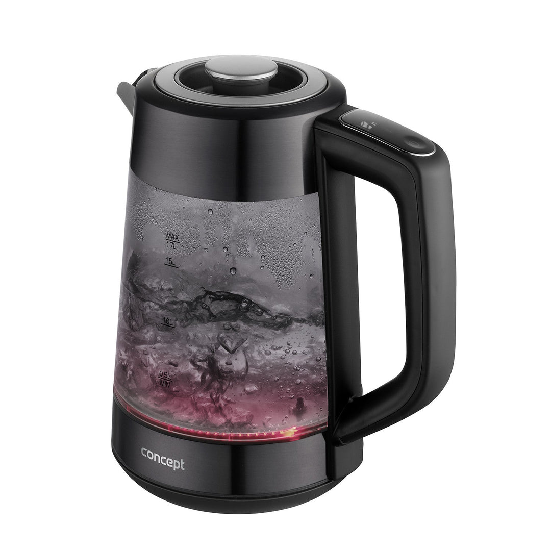 Staklena električna kuharica Concept, kapacitet 1,7 l, snaga 1850–2200 W, crna boja, Strix priključak, kontrola temperature, digitalna kontrola, RK4195