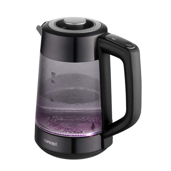 Staklena električna kuharica Concept, kapacitet 1,7 l, snaga 1850–2200 W, crna boja, Strix priključak, kontrola temperature, digitalna kontrola, RK4195