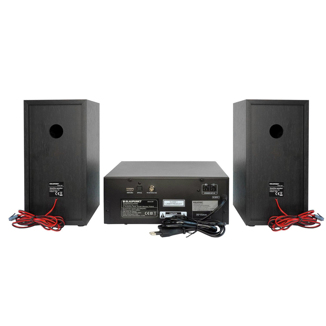 Blaupunkt mikrosustav, 150 W snage, FM radio, AUX priključak i USB priključak, Bluetooth, HDMI ulaz, sat s alarmom, LED zaslon, crna boja, MS30.02BT