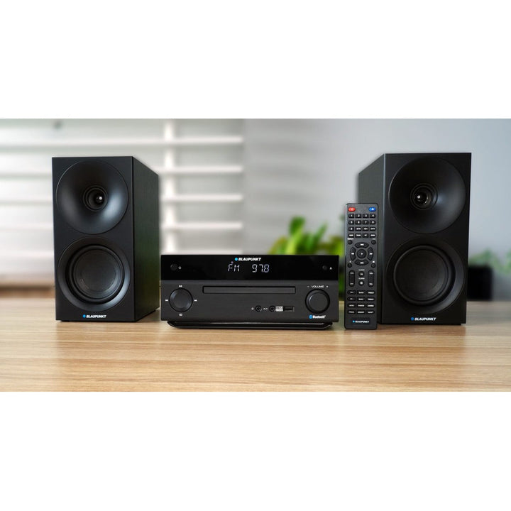 Blaupunkt mikrosustav, 150 W snage, FM radio, AUX priključak i USB priključak, Bluetooth, HDMI ulaz, sat s alarmom, LED zaslon, crna boja, MS30.02BT