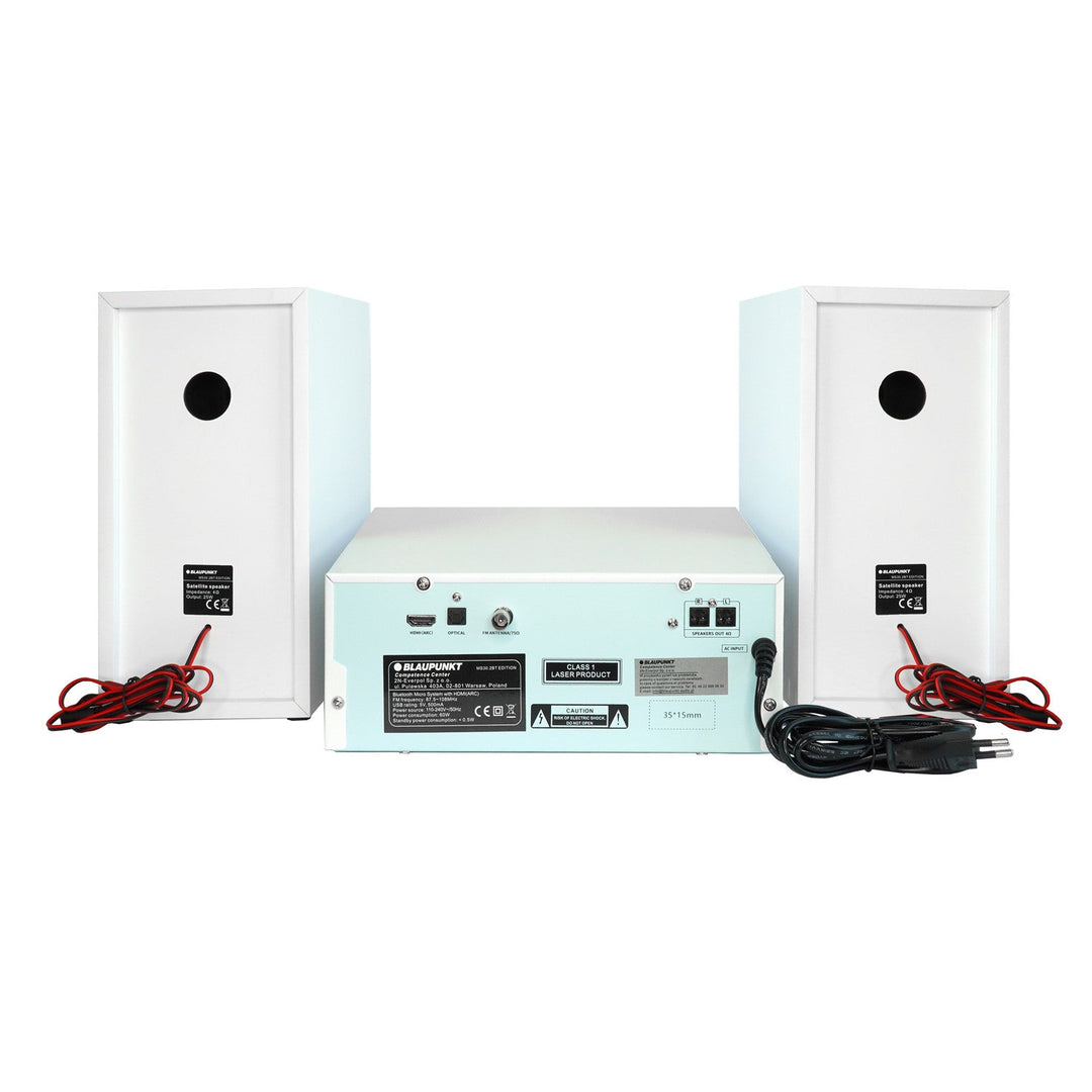 Blaupunkt mikrosustav, 150 W snage, FM radio, AUX priključak i USB priključak, Bluetooth, HDMI ulaz, sat s alarmom, LED zaslon, bijela boja, MS30.02BT