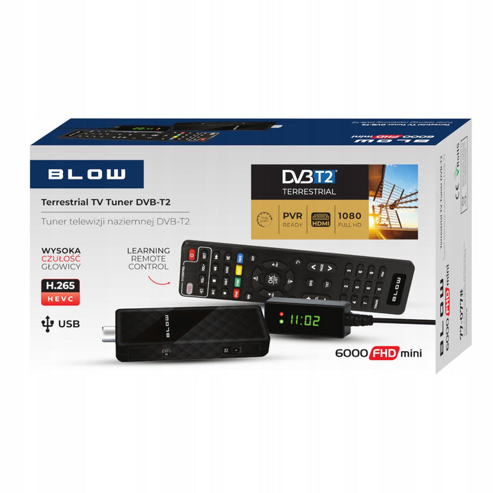 DVB-T/T2 Blow tuner, H.265, 6000FHD, funkcija Timeshift, više jezika, funkcija medijskog playera, USB priključak, 77-077