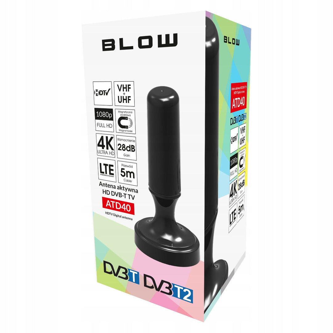 Blow DVB-T antena, aktivna unutarnja, pojačanje 28 dB, ugrađeni LTE filter, prijem u opsegu 168–790 MHz, 21-040