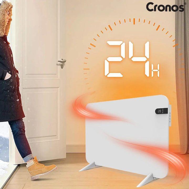Cronos električni grijač, bijela boja, snaga 450 W, grije prostorije do 14 m², ugrađeni termostat, daljinski upravljač, funkcija detekcije otvorenog prozora, uključene noge, WFH-450TW