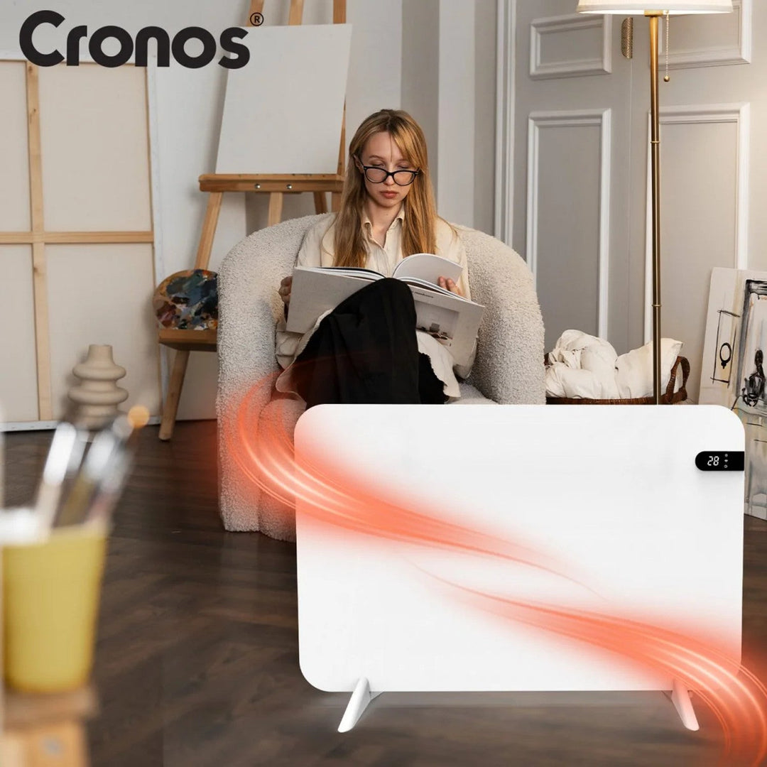 Cronos električni grijač, bijela boja, snaga 450 W, grije prostorije do 14 m², ugrađeni termostat, daljinski upravljač, funkcija detekcije otvorenog prozora, uključene noge, WFH-450TW