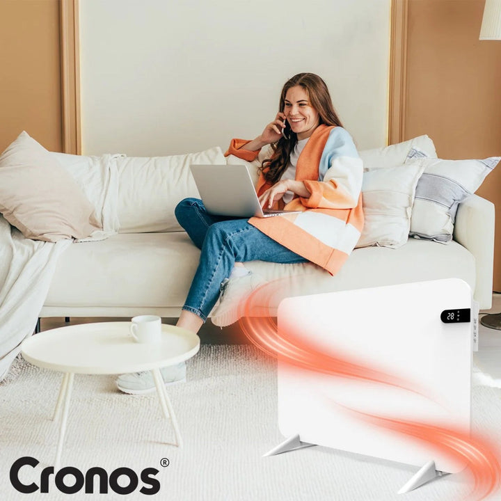 Cronos električni grijač, bijela boja, snaga 450 W, grije prostorije do 14 m², ugrađeni termostat, daljinski upravljač, funkcija detekcije otvorenog prozora, uključene noge, WFH-450TW
