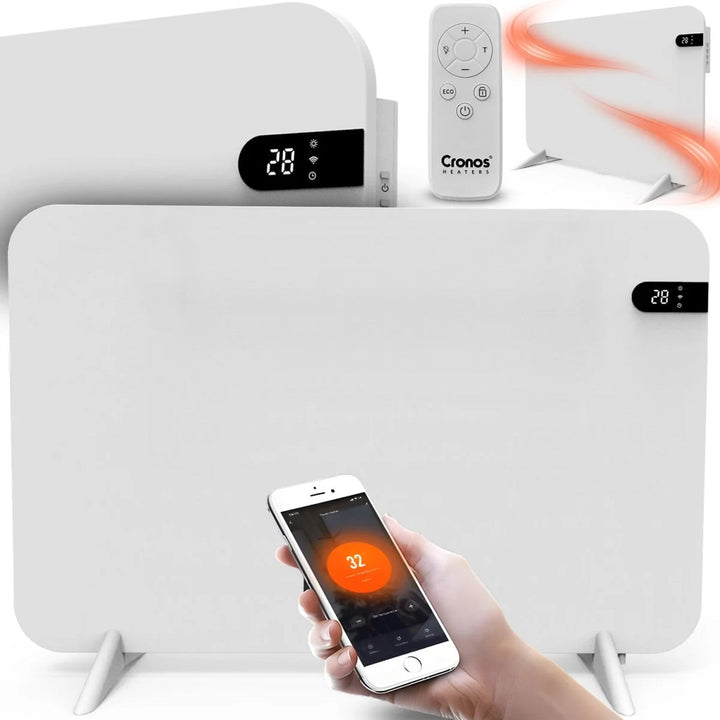Cronos električni grijač, bijela boja, snaga 450 W, grije prostorije do 14 m², ugrađeni termostat, daljinski upravljač, funkcija detekcije otvorenog prozora, uključene noge, WFH-450TW