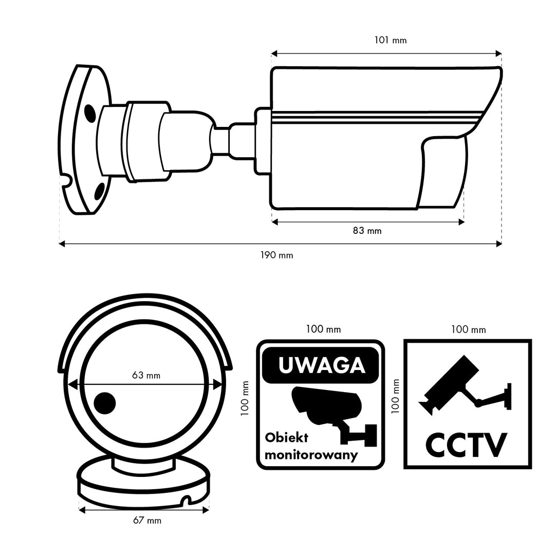 Set dviju lažnih kamera u obliku cijevi, IR LED diode, crne, 2xAA napajanje (uključeno), ABS, IR1800 BT