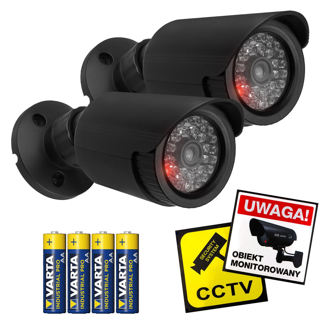 Set dviju lažnih kamera u obliku cijevi, IR LED diode, crne, 2xAA napajanje (uključeno), ABS, IR1800 BT