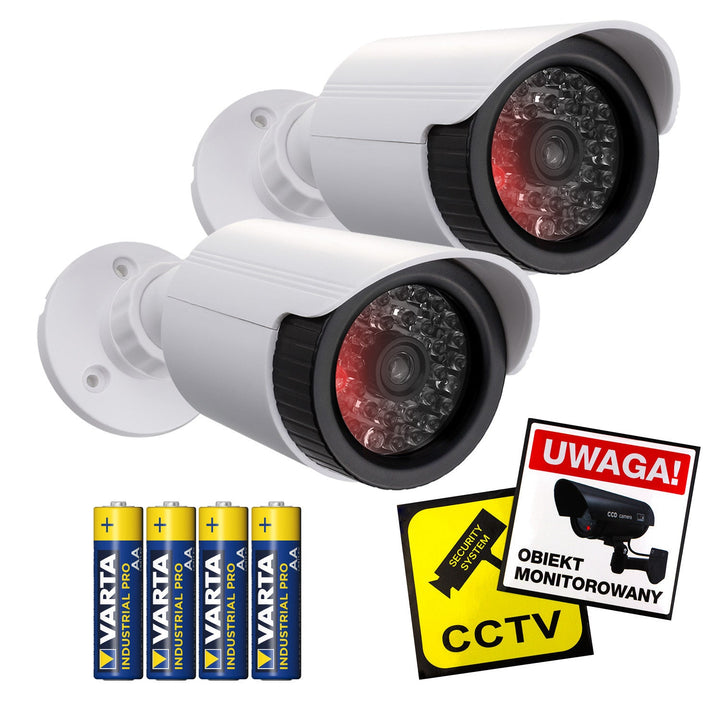 Set dviju lažnih cijevnih kamera, IR LED diode, bijele boje, 2xAA napajanje (uključeno), ABS, IR1800 WT