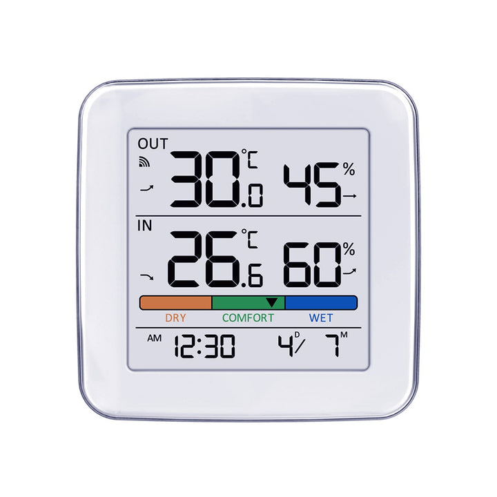 GreenBlue bežična vremenska stanica, temperatura i vlaga ulaz/izlaz, sat, alarm i datum, odabir °C / °F, domet do 60 m, GB169, 4× AAA baterije